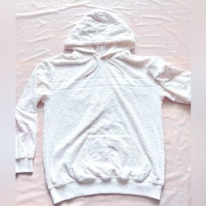 White Towel Hoodie Terry Cotton Jacquard With Motif pockets drawstring